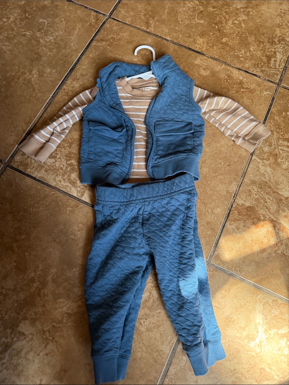 Carter's Blue and Tan Striped Baby Sweater 12M